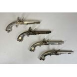 FOUR REPLICA SCOTTISH MURDOCH ALL METAL FLINTLOCK PISTOLS, 34cms overall Provenance: deceased estate