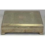 PRESENTATION SILVER CIGARETTE BOX, engine turned decoration and vacant cartouche to the top,