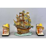 ART DECO CERAMICS including Ditmar Urbach Czechoslovakia galleon plaque, hand painted and with