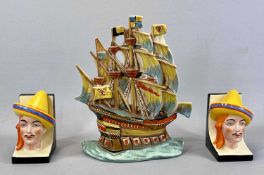ART DECO CERAMICS including Ditmar Urbach Czechoslovakia galleon plaque, hand painted and with