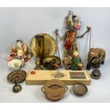GROUP OF SOUVENIR & OTHER COLLECTABLES including Indonesian painted wood puppets 70cms (L),