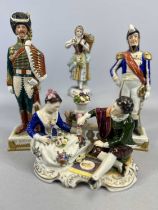 TWO GERMAN PORCELAIN MILITARY FIGURES 'DE BEAUHARNAIS', 26.5cms H, 'Mortier', 25.5cms H,