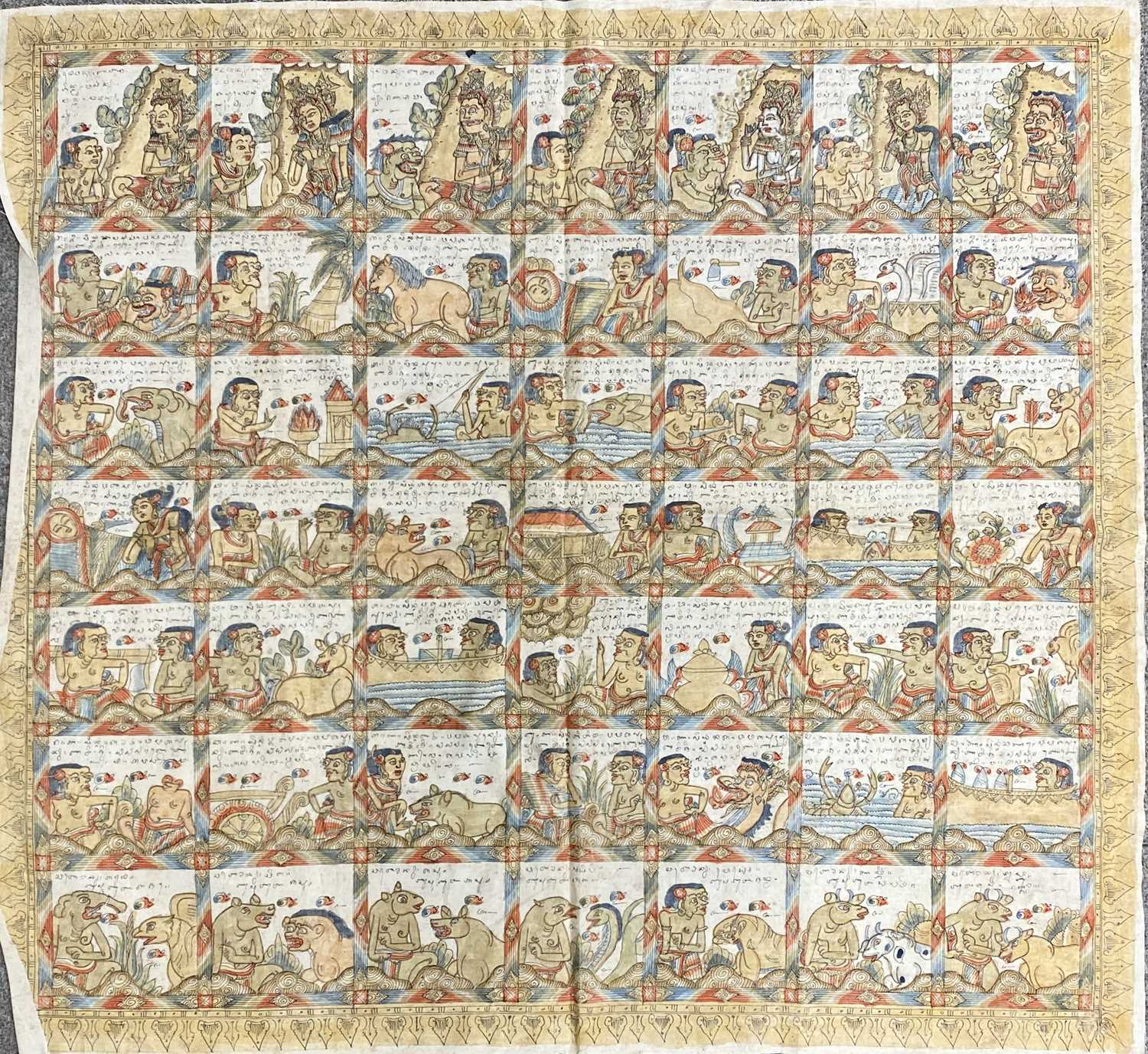 BALINESE KAMASAN SCHOOL three calendars hand painted on cloth, 81 x 94cms, 50 x 88cms and 43 x 60cms - Image 4 of 4