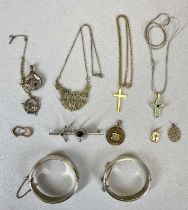 9CT GOLD, SILVER & OTHER JEWELLERY ETC, including a pair of 9ct earrings, 1.4gms (gross), two