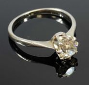 DIAMOND SOLITAIRE RING, claw set coronet mounted 0.50ct stone, unmarked and untested white metal,