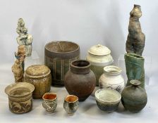 GROUP OF MIXED STUDIO POTTERY, figural vase, signed 'K H' (Kate Hyde), 25cms H, incised bottle