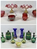 SIX PEICES OF VICTORIAN & LATER CRANBERRY GLASSWARE, to include a pair of frilly edge comports on