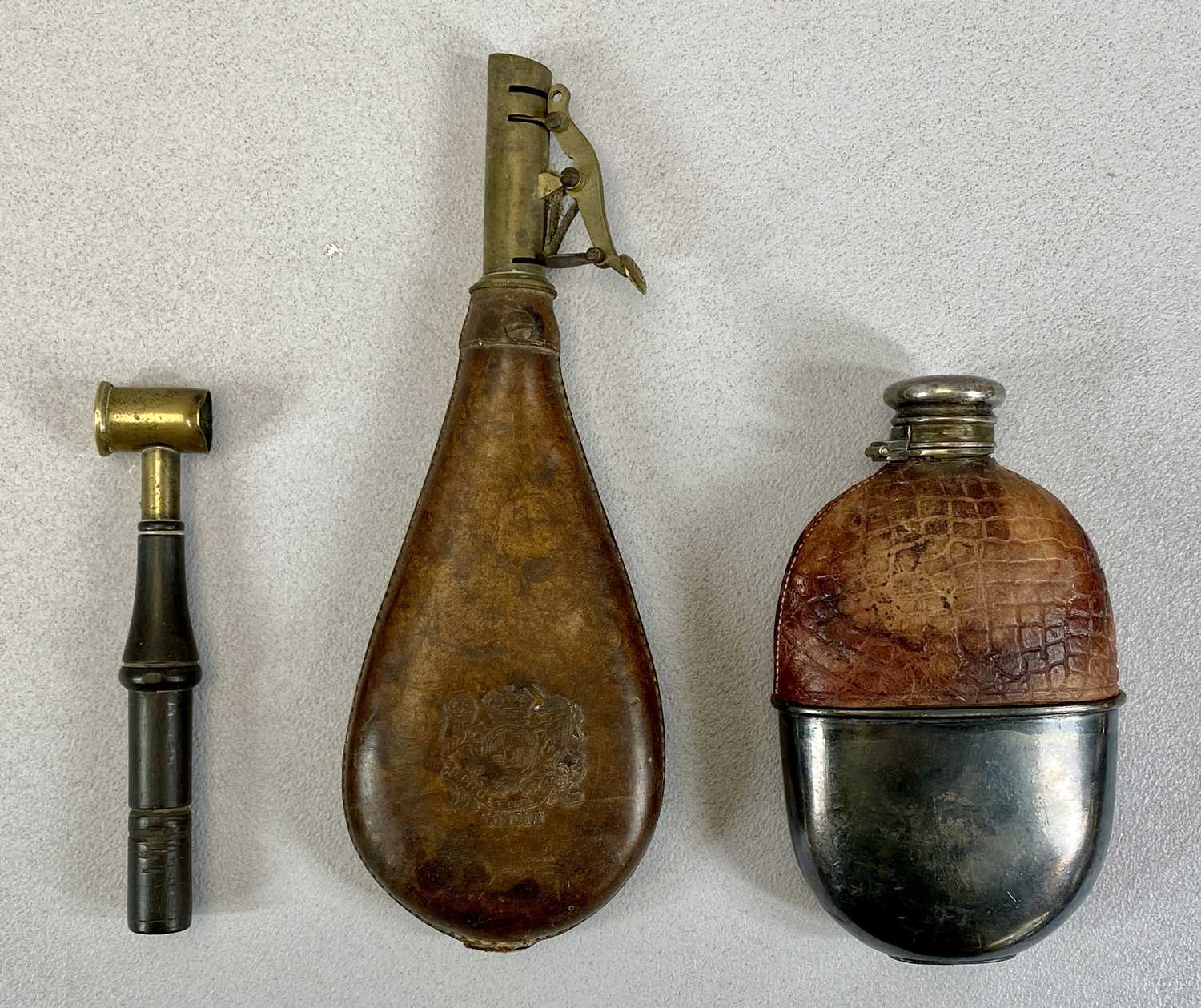 GROUP OF MIXED 19TH CENTURY & LATER COLLECTABLES, including leather shot flask, embossed with London - Image 5 of 5