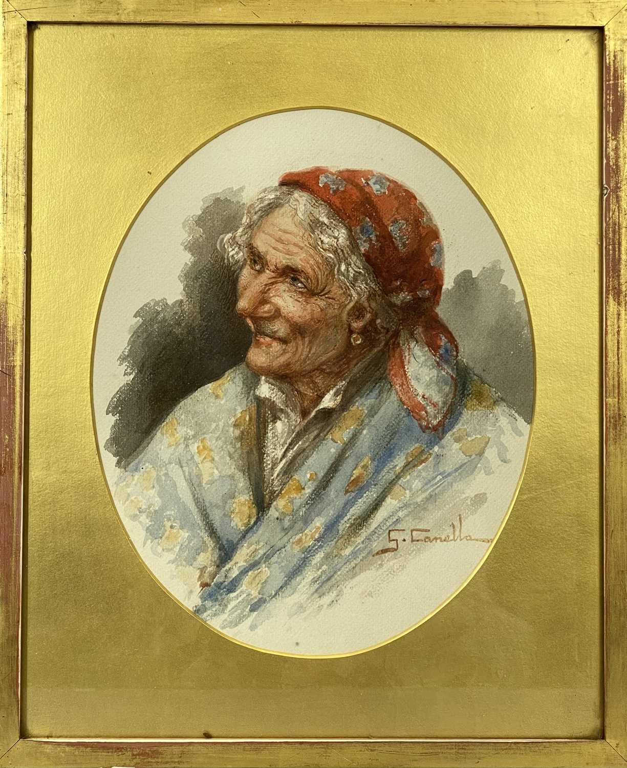 GIUSEPPE CANELLA (Italian 1837-1917) pair of oval watercolours - Neopolitan couple, signed lower - Image 5 of 5
