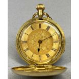 VICTORIAN 18CT GOLD FULL HUNTER POCKET WATCH, keyless, cover engraved with monogram in script,