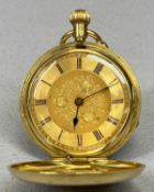 VICTORIAN 18CT GOLD FULL HUNTER POCKET WATCH, keyless, cover engraved with monogram in script,