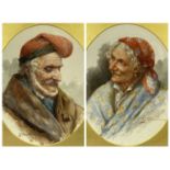 GIUSEPPE CANELLA (Italian 1837-1917) pair of oval watercolours - Neopolitan couple, signed lower