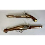 TWO REPLICA PISTOLS, Flintlock Tower pistol with ramrod, stamped on the lock plate, 50cms L, and a