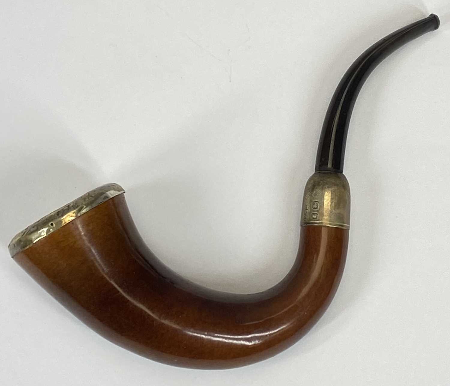 EDWARDIAN CALABASH PIPE WITH SILVER RIM & COLLAR, Birmingham 1909, maker Blumfield's Best Briars, in - Image 3 of 3