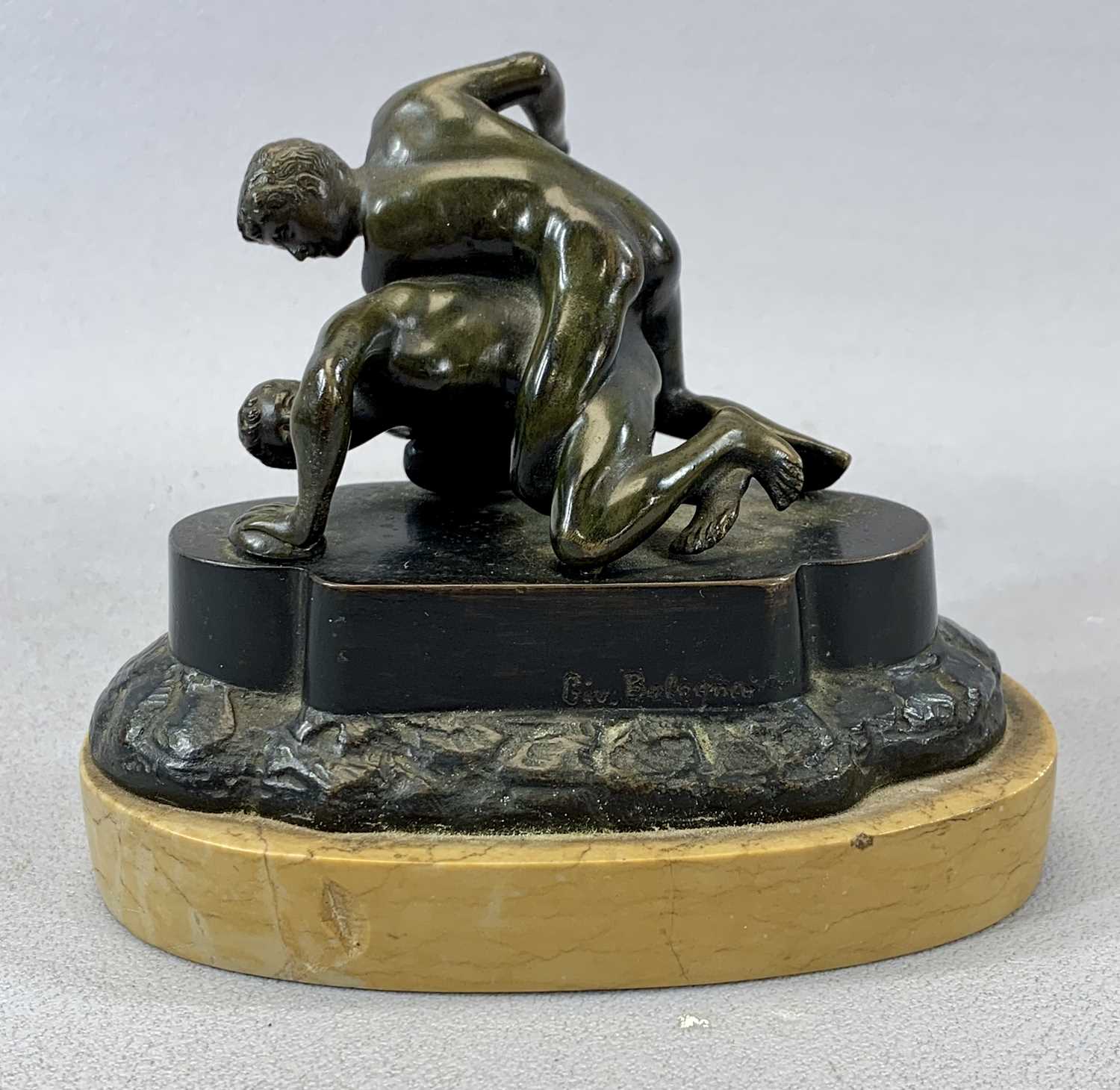 AFTER ANTONIO CANOVA late 19th century bronze group "The Wrestlers" signed Giv. Bologna on oval - Image 2 of 2