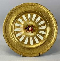 AYNSLEY CABINET PLATE, highly gilded and painted to the centre with fruit, green backstamp, 26.