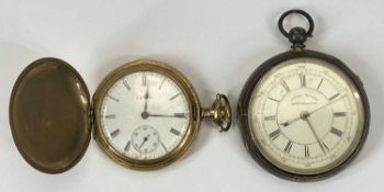 VICTORIAN SILVER CENTRE SECONDS CHRONOGRAPH LEVER POCKET WATCH, key wind, white enamel dial with