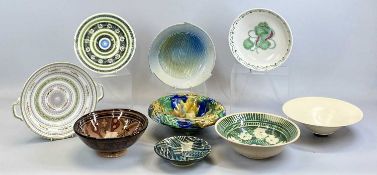 GROUP OF MIXED STUDIO POTTERY & OTHER CERAMICS, cream-green glazed floral bowl, signed 'B D