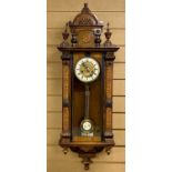 BEECH CASED VIENNA-TYPE WALL CLOCK, early 20th Century, the case with painted faux inlaid