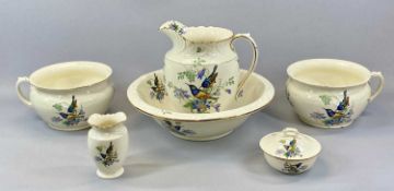 ENGLISH PORCELAIN JUG & BOWL SET, early 20th century, cream glazed and transfer decorated with