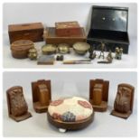 SMALL ANTIQUE FURNISHING ITEMS including Victorian double tea-caddy or sarcophagus form. 30.5cms (