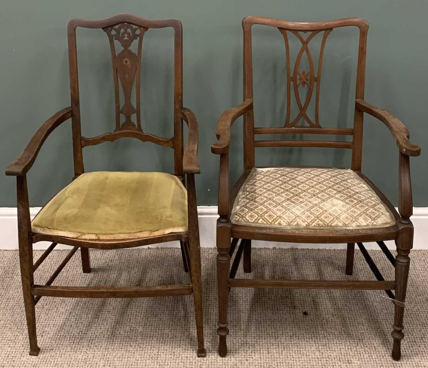 ASSORTED VINTAGE CHAIRS including pair of polished and twist carvers, two inlaid parlour chairs, two - Image 2 of 5