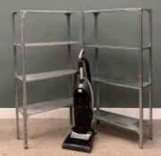 PAIR OF GALVANISED METAL SHELVING & A MIELE UPRIGHT VACUUM CLEANER, 164 (h) x 82 (w) x 31cms (d) the
