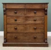 VICTORIAN MAHOGANY CHEST, two over three drawers with further single upper drawer, scrolled pillars,