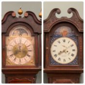 TWO ANTIQUE LONGCASE CLOCKS, Donisthorpe Hinkley signed arched dial, blue painted plate and gilt