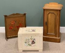 THREE VINTAGE & LATER OCCASIONAL FURNITURE ITEMS, blonde oak Victorian pot cupboard, shaped back