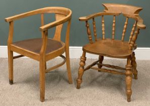 VINTAGE SMOKER'S BOW ARMCHAIR & ANOTHER the first with curved back, shaped crest rail, swept arms,