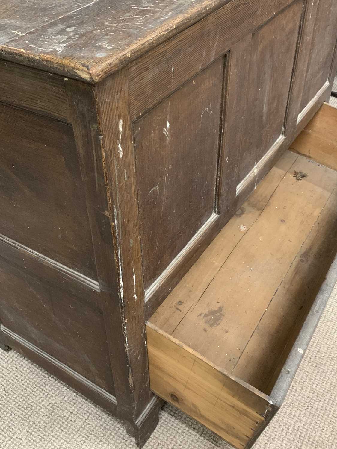 WELSH SCUMBLED PINE MULE CHEST. 19th Century, three recess panels above base drawer, 100 (h) x - Image 2 of 5