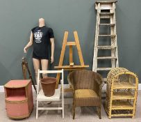 VINTAGE FURNISHINGS to include A-frame step ladder, a shop mannequin, Winsor and Newton painter's