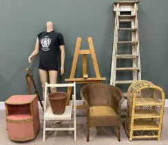 VINTAGE FURNISHINGS to include A-frame step ladder, a shop mannequin, Winsor and Newton painter's