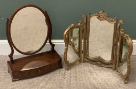 TWO ANTIQUE & LATER MIRRORS comprising oval swing toilet mirror with bow front mahogany base,