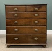 GEORGE IV OAK CHEST, circa 1820, two short, four long pine lined drawers, Regency brass oval