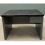 EX-POST OFFICE INDUSTRIAL TYPE METAL DESK, black and grey livery, single drawer, slider, closed slab