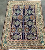 ANTIQUE BALUCHI RUG, green and navy blue ground, geometric pattern throughout with multiple borders,