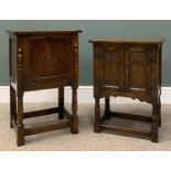 TWO LINEN FOLD HUTCH CUPBOARDS, 68 (h) x 51 (w) x 33cms (d), and 75 (h) x 47 (w) x 37cms (d)