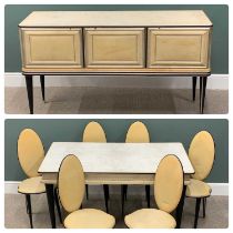 UMBERTO MASCAGNI MID-CENTURY ITALIAN DINING ROOM SUITE, padded cream colour vinyl, black plastic and