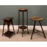 THREE SMALL TABLES/STANDS comprising circular top cricket type table, 68 (h) x 45.5cms (top