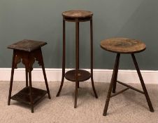 THREE SMALL TABLES/STANDS comprising circular top cricket type table, 68 (h) x 45.5cms (top