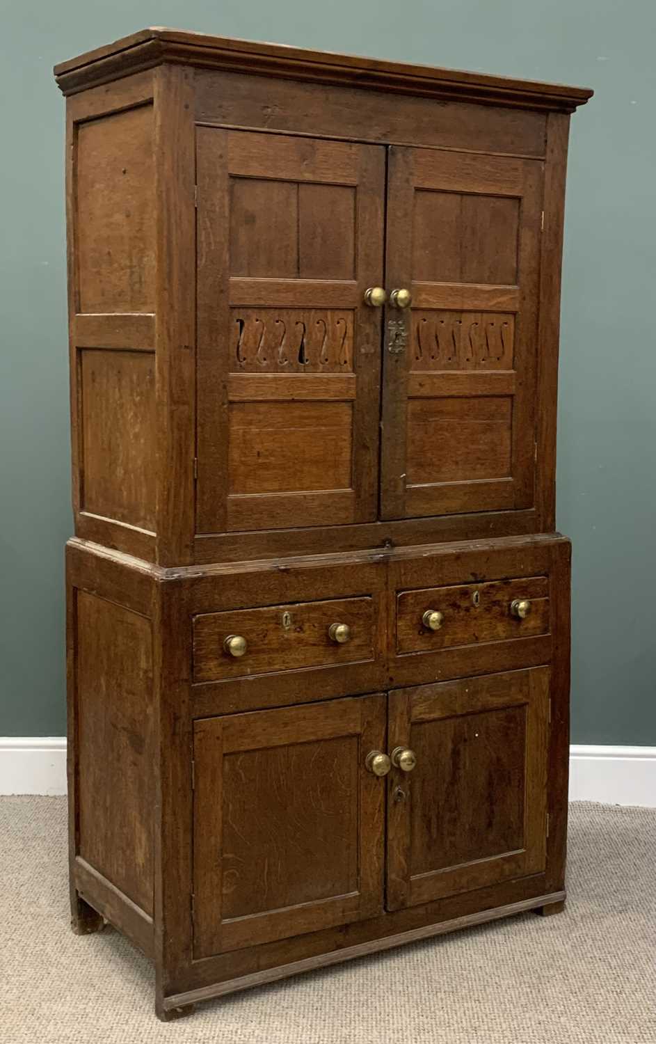 OAK 19TH CENTURY CAERNARFONSHIRE BREAD & CHEESE CUPBOARD with vented upper cupboard, waist - Image 5 of 6