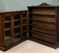 TWO VINTAGE OAK BOOKCASES the first with glazed triple door front, interior adjustable shelves,