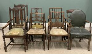 ASSORTED VINTAGE CHAIRS including pair of polished and twist carvers, two inlaid parlour chairs, two