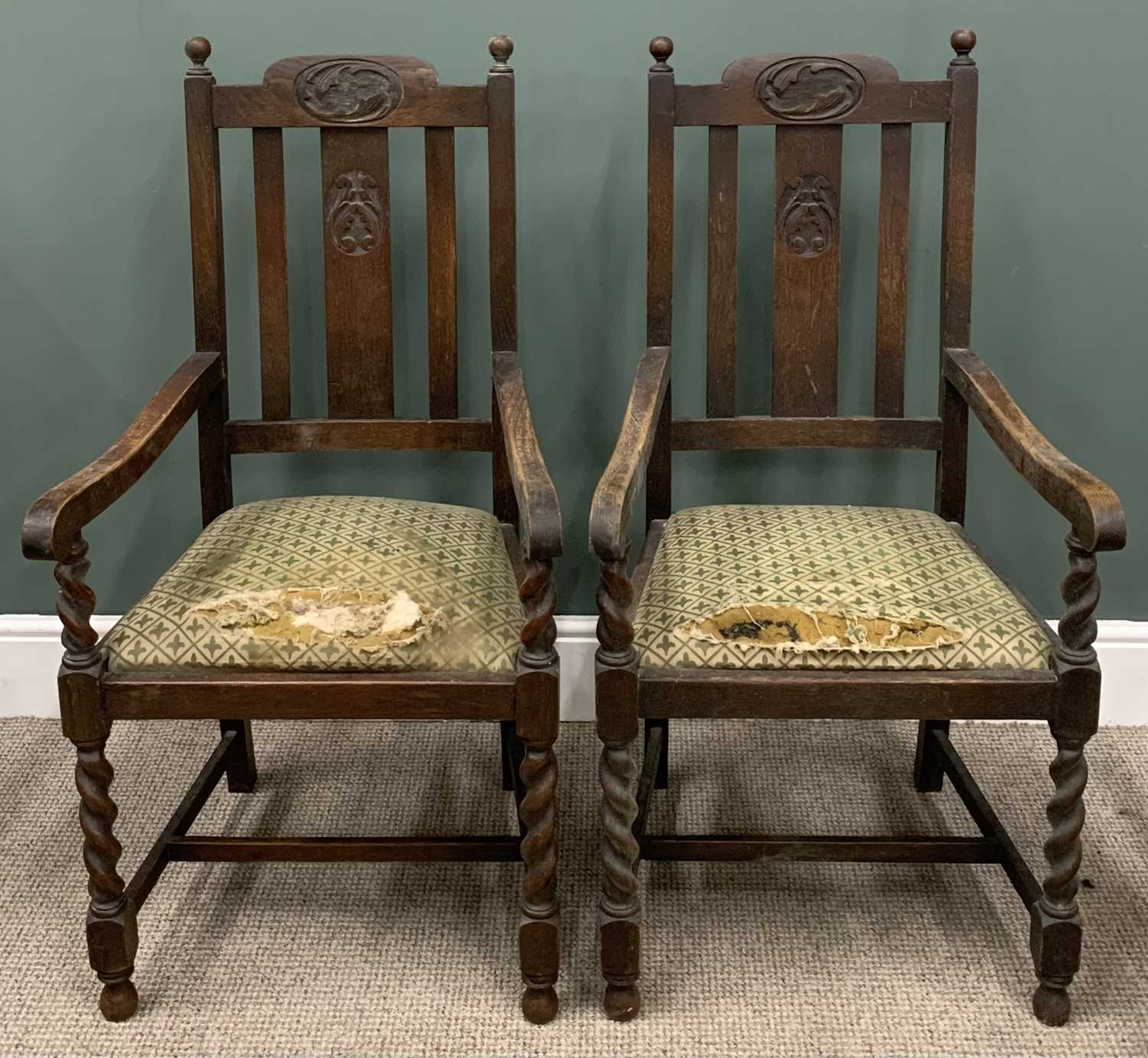 ASSORTED VINTAGE CHAIRS including pair of polished and twist carvers, two inlaid parlour chairs, two - Image 5 of 5
