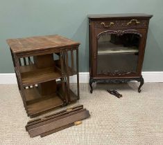 VICTORIAN MAHOGANY SIDE CABINET & AN OAK REVOLVING BOOKCASE, both requiring restorations, single