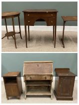 SIX ITEMS OF VINTAGE FURNITURE, neatly proportioned bow front side table/desk, three opening