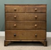 19TH CENTURY OAK CHEST, circa 1840, two short, three long pine lined drawers, turned wooden knobs,