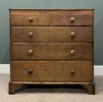 19TH CENTURY OAK CHEST, circa 1840, two short, three long pine lined drawers, turned wooden knobs,